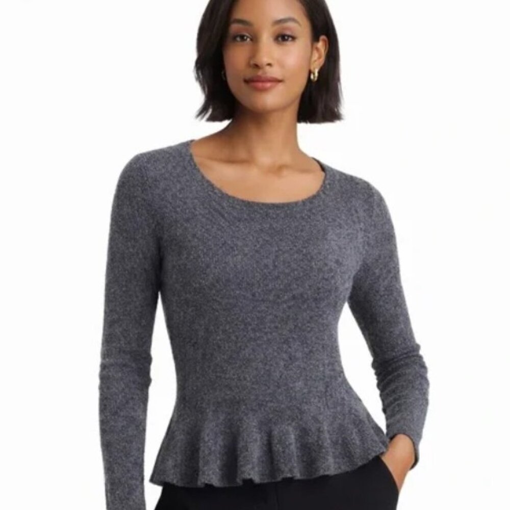 Peruvian Connection. Soft Alpaca Blend Sweater in Light Blue.  Peplum Hem.